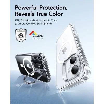 ESR iPhone 17 Pro HaloLock Classic Hybrid Case with Stash Stand (Camera Control Button) Case - Clear